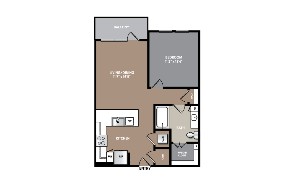 A1 - 1 bedroom floorplan layout with 1 bathroom and 667 square feet