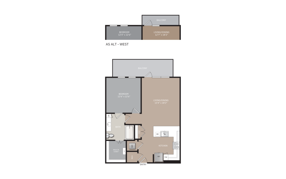 A5 - 1 bedroom floorplan layout with 1 bathroom and 750 - 772 square feet