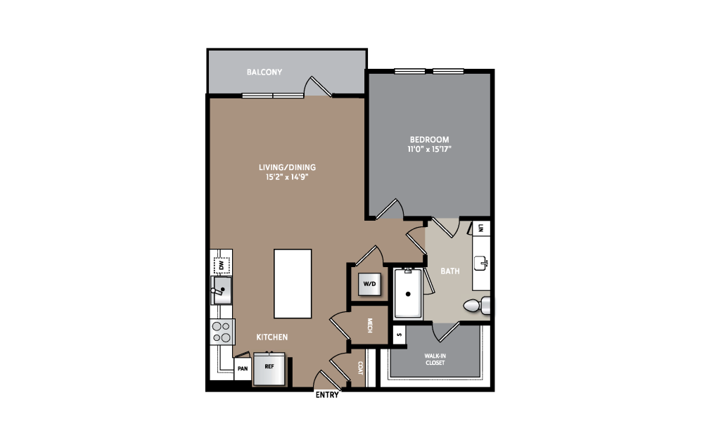 A6 - 1 bedroom floorplan layout with 1 bathroom and 781 square feet