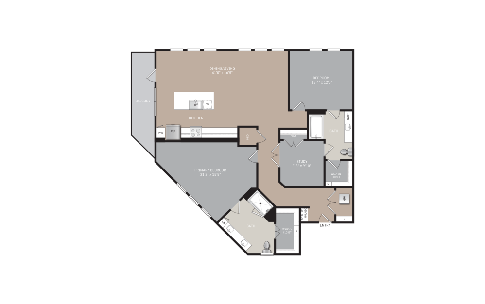 B15 - 2 bedroom floorplan layout with 2 bathrooms and 1499 square feet